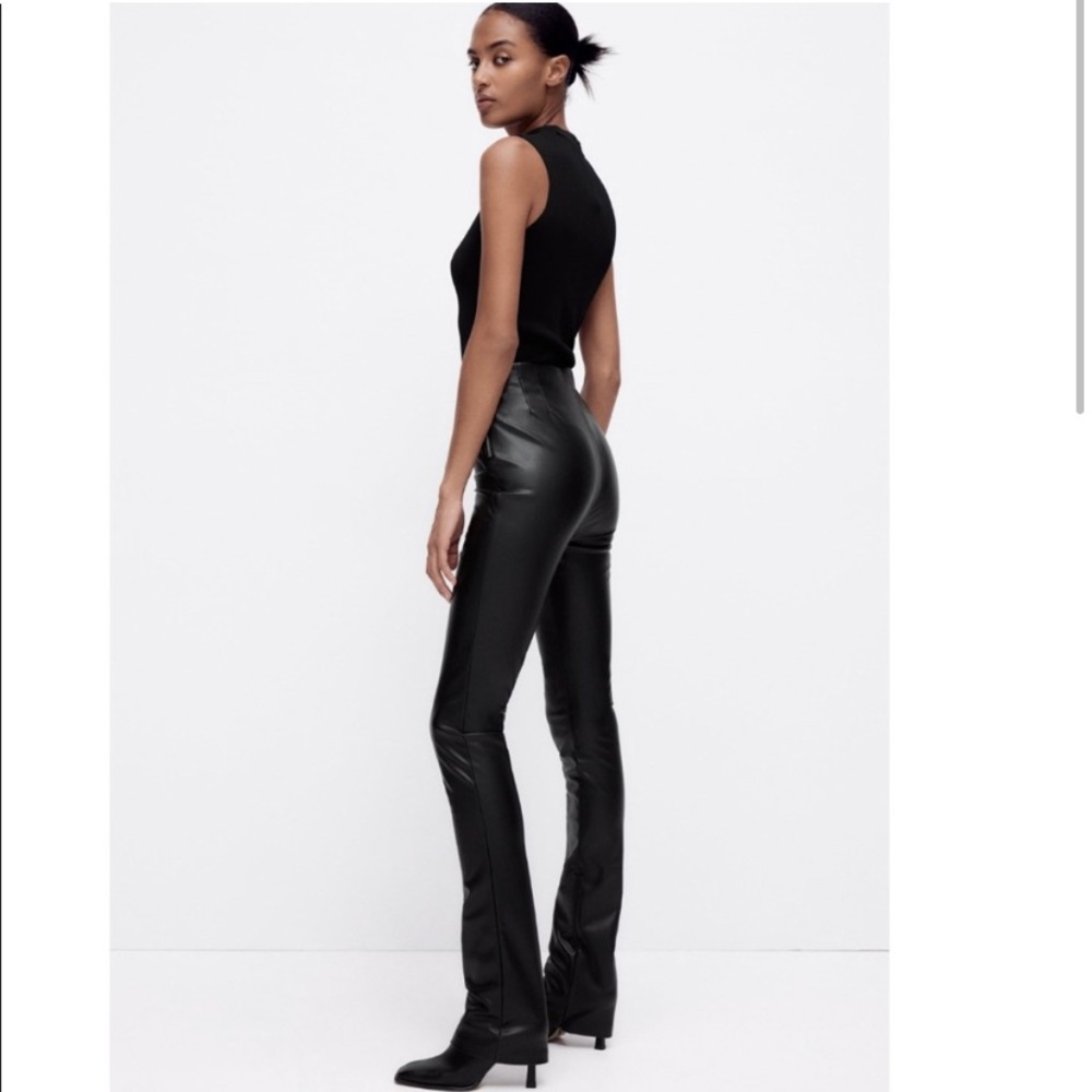 Zara Faux Leather Extra Long Leggings with Split Hem